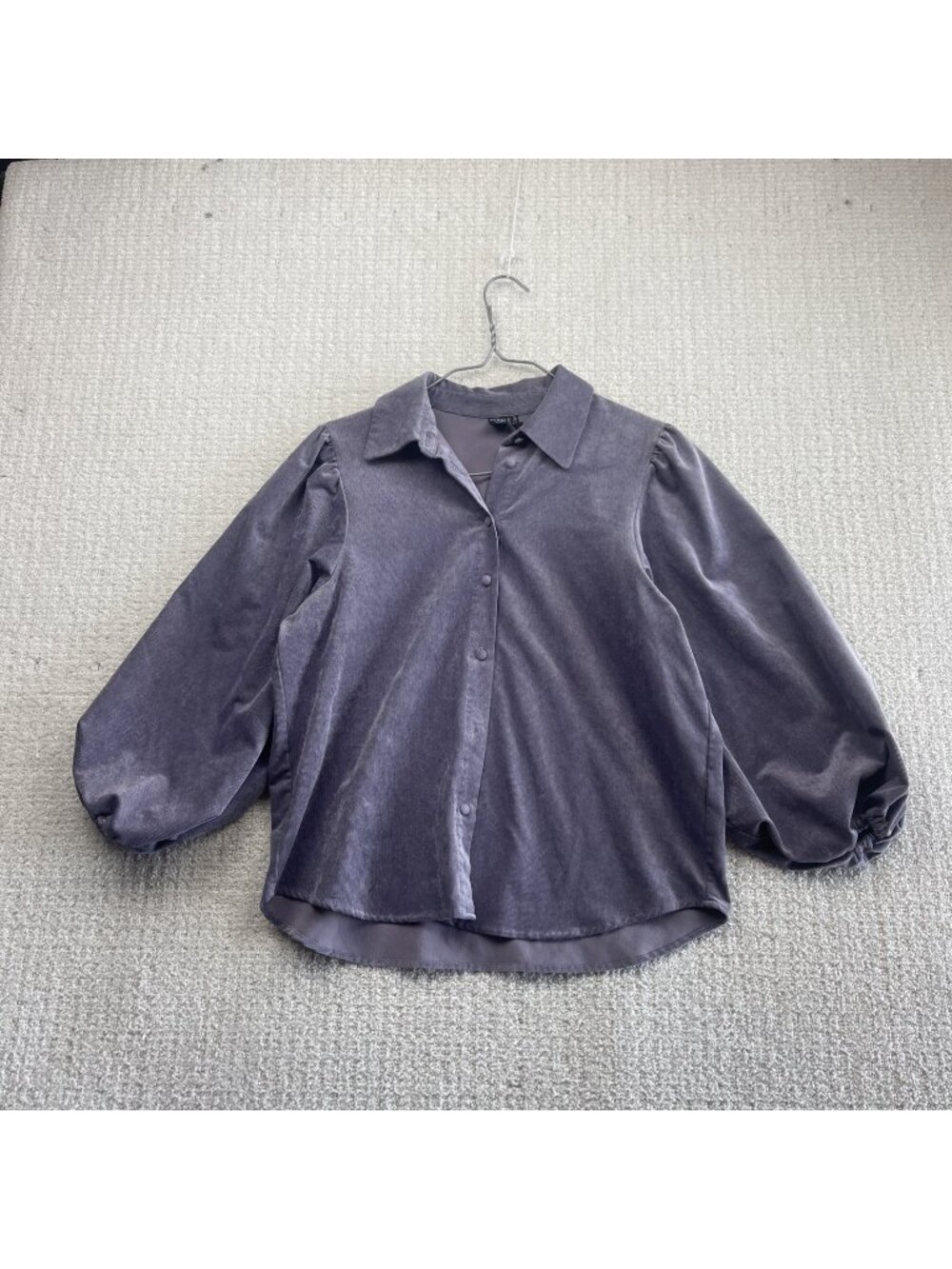 Icone Velvet Balloon Sleeve Top Shirt Button Up Blouse Lila Purple Wom Sz M